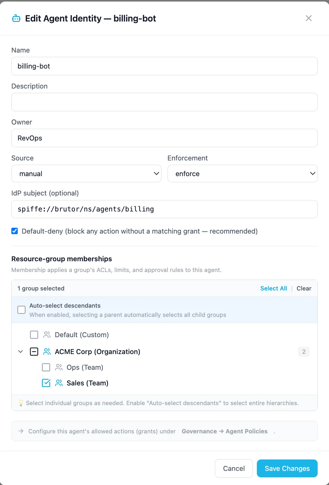 Editing an agent identity