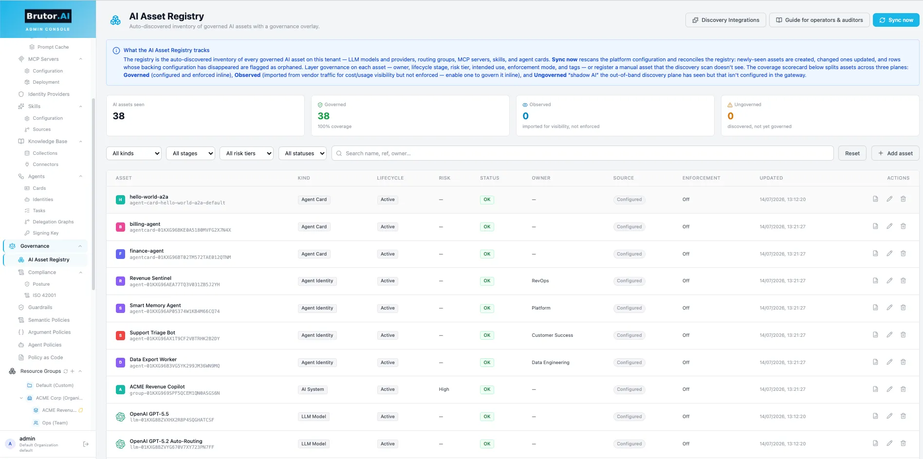 AI Asset Registry — inventory with coverage scorecard