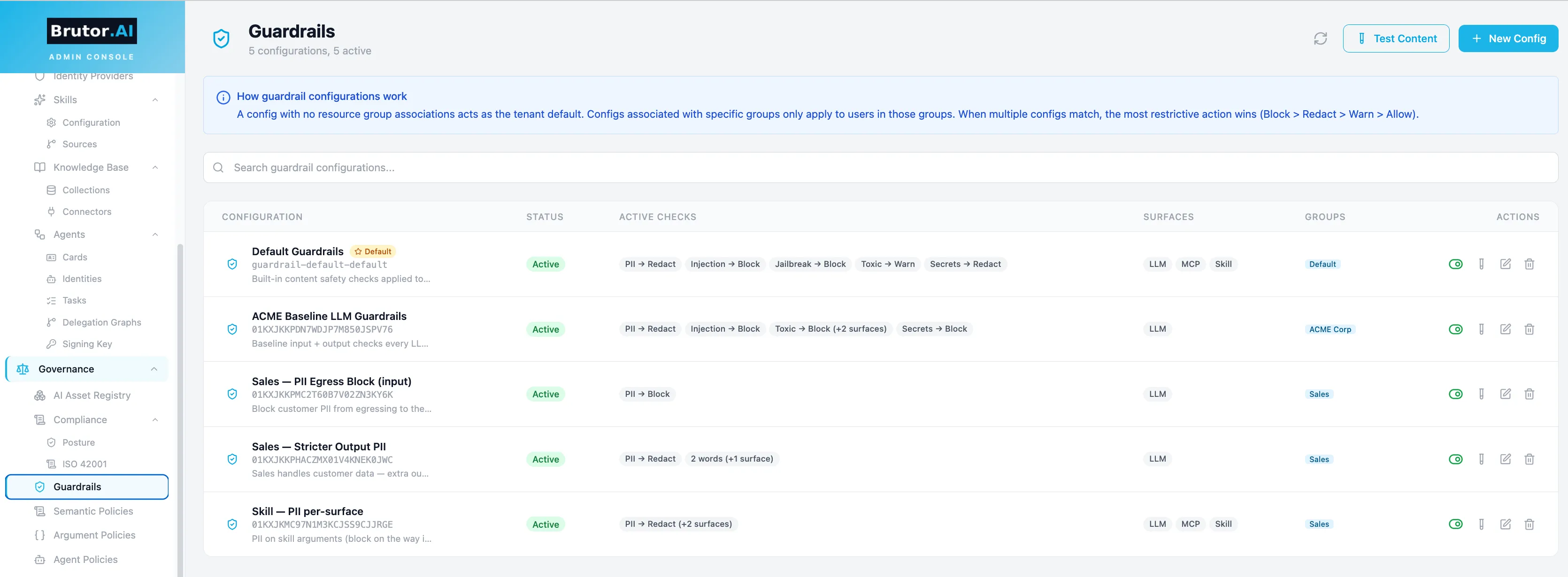 Guardrail configs list