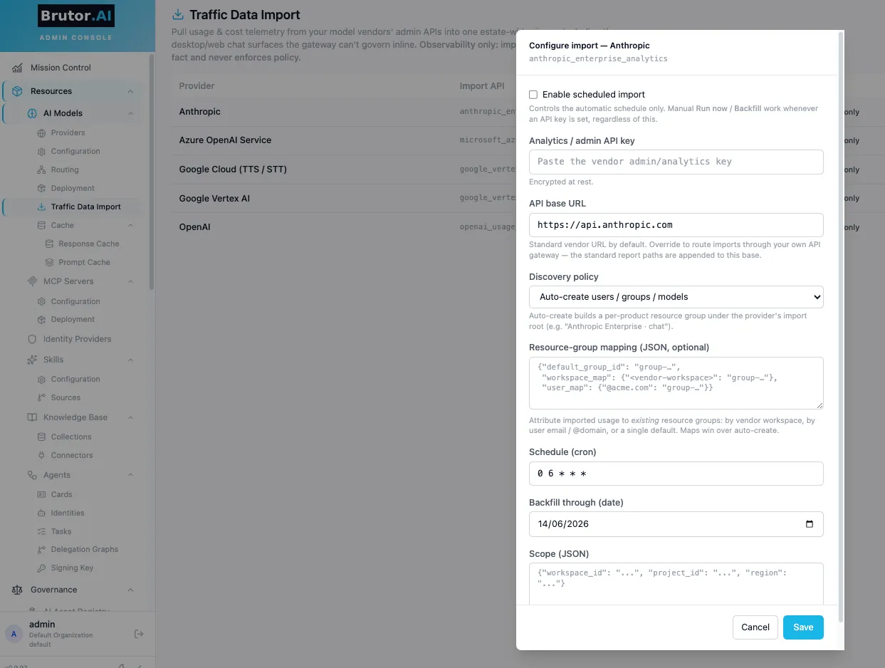 Imported vendor traffic in the usage view