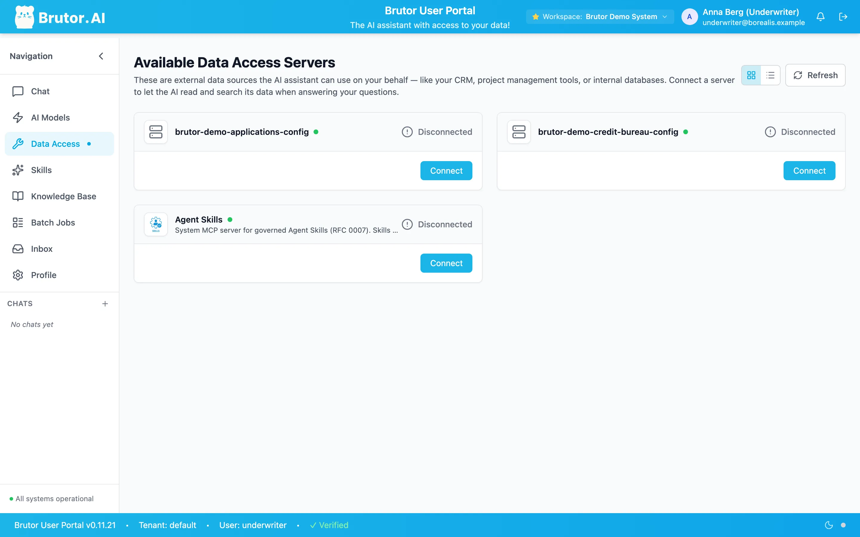 Available Data Access Servers in the User Portal, each with a Connect button