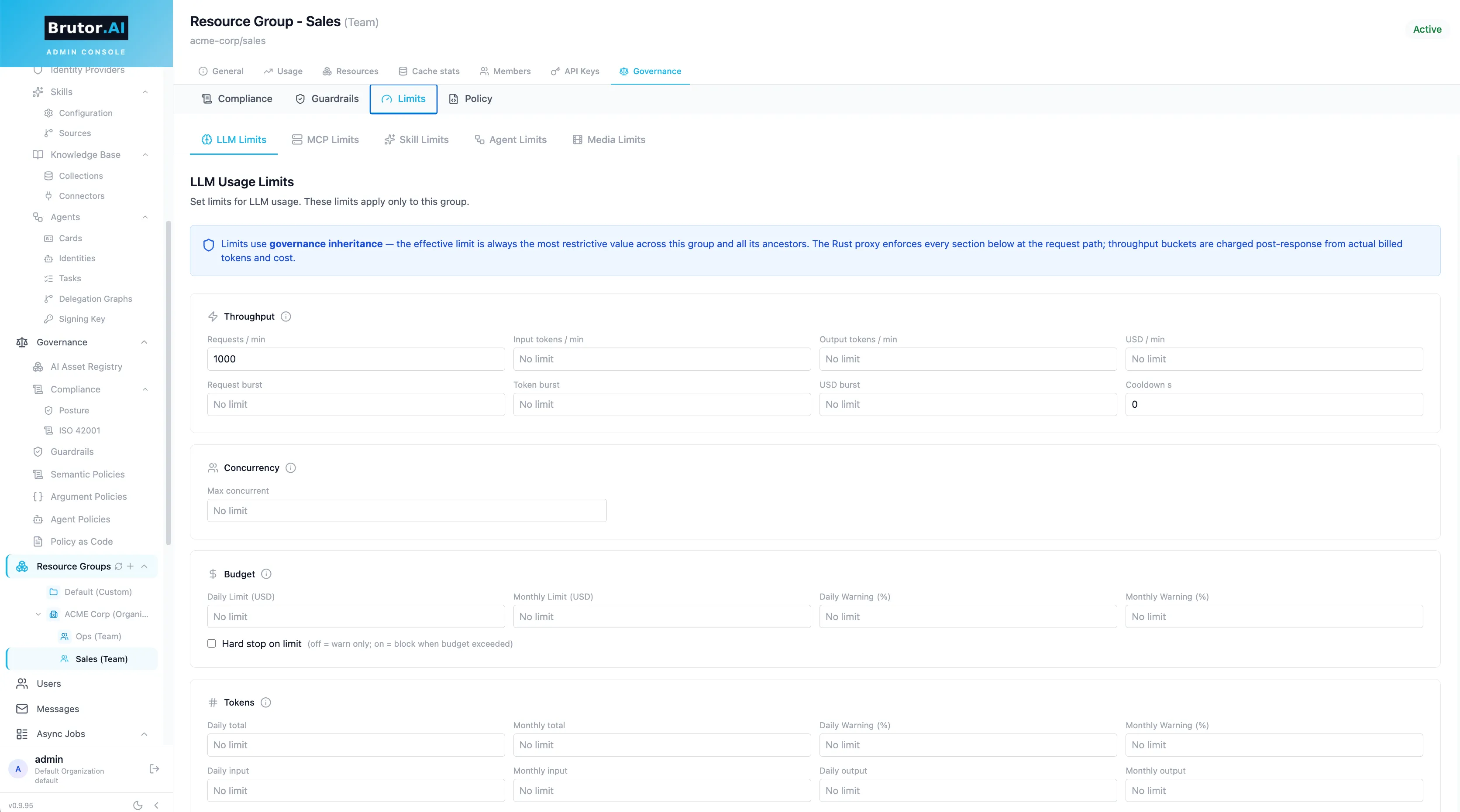 Limits on a resource group (Governance → Limits)