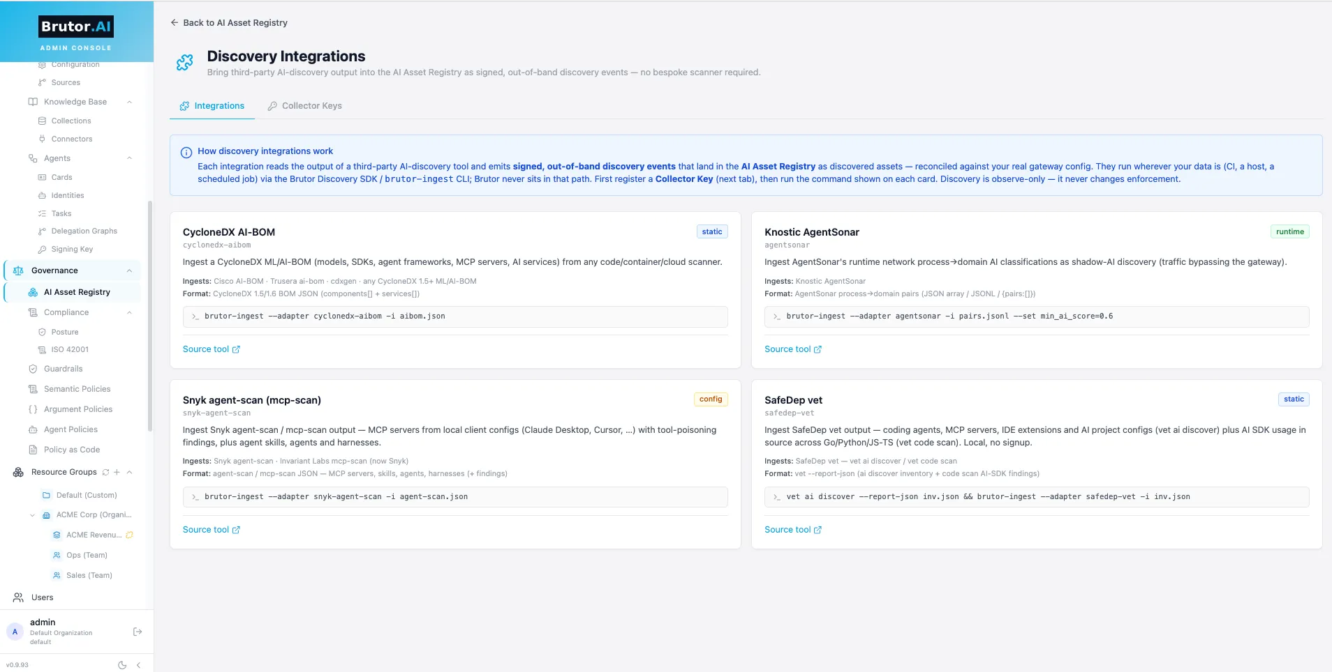 Discovery Integrations — BYO-scanner adapters and collector keys