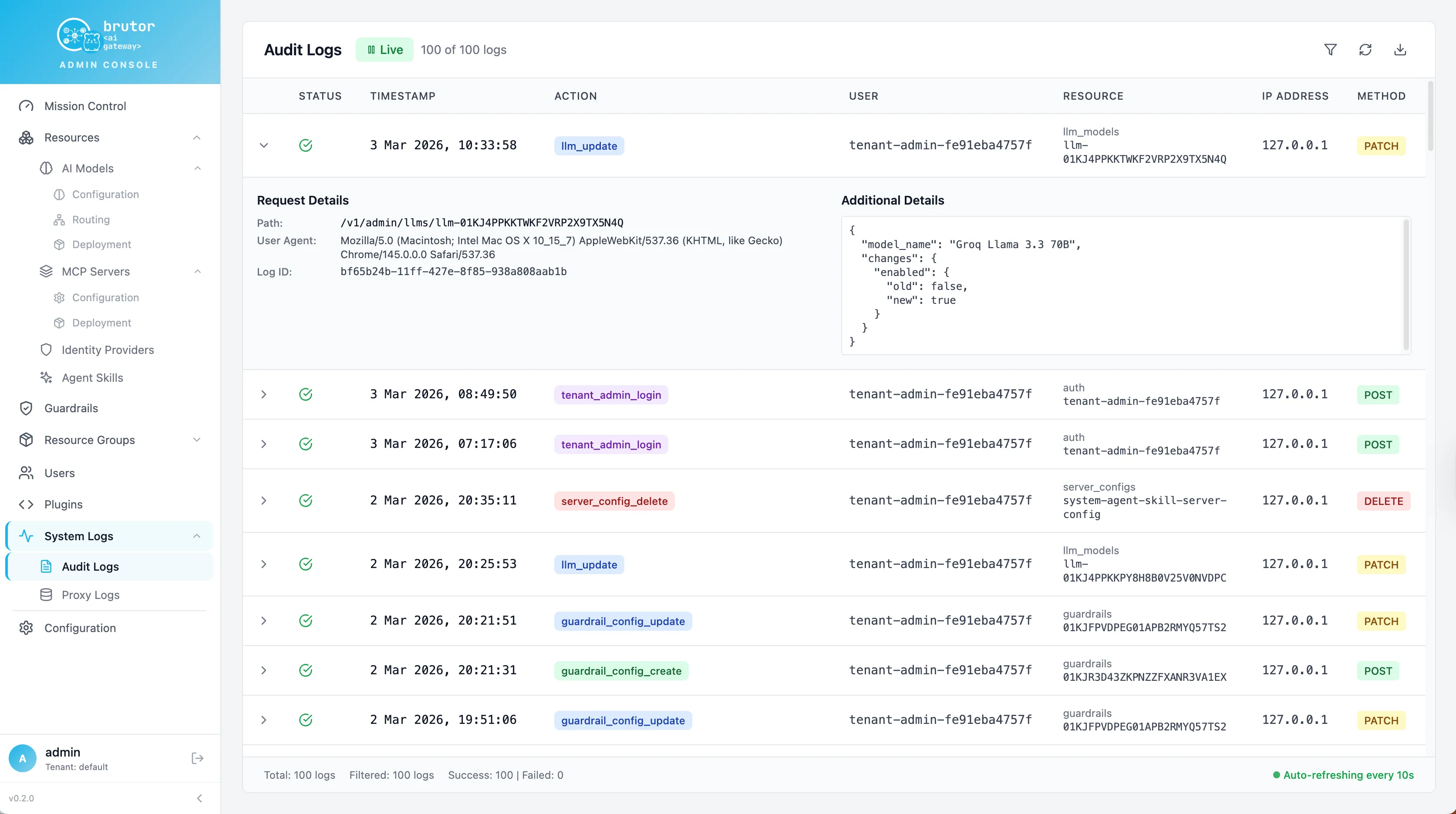 System audit logs