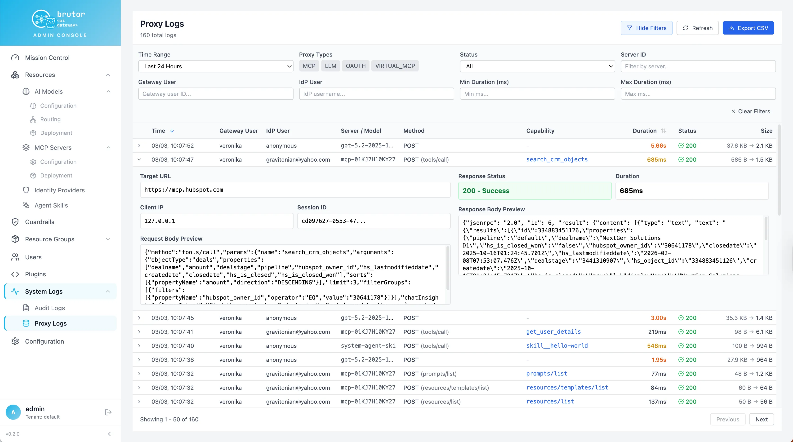System proxy logs